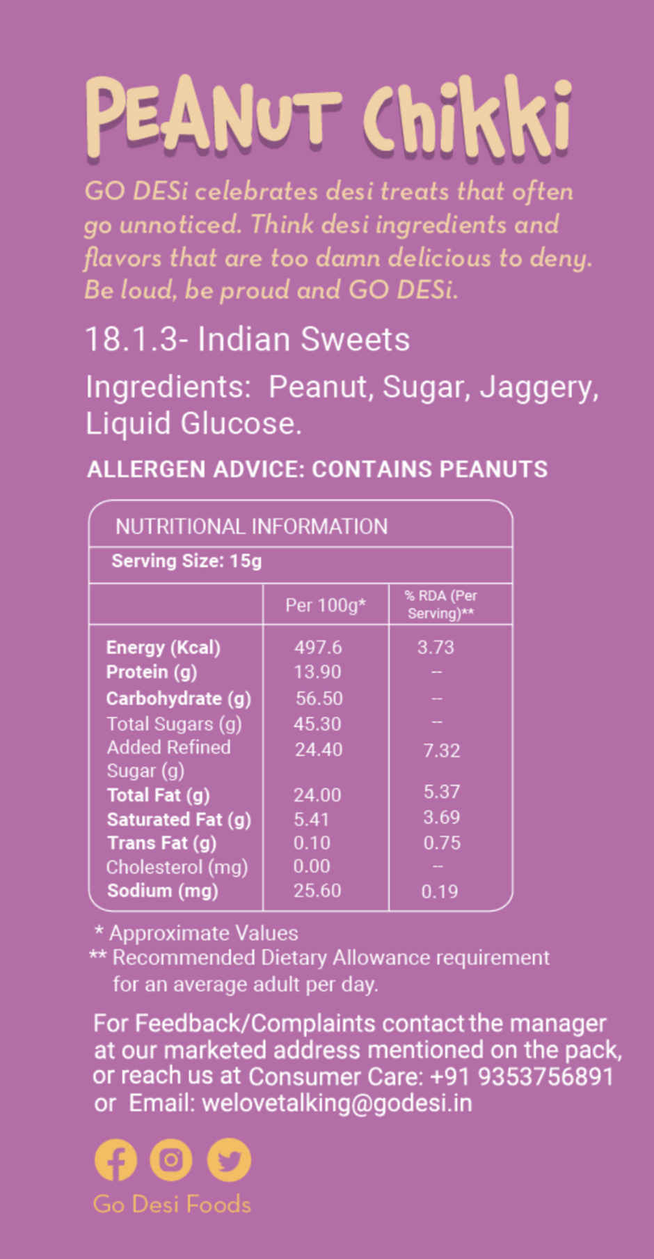 Peanut Chikki 30 Pcs, By GO DESi