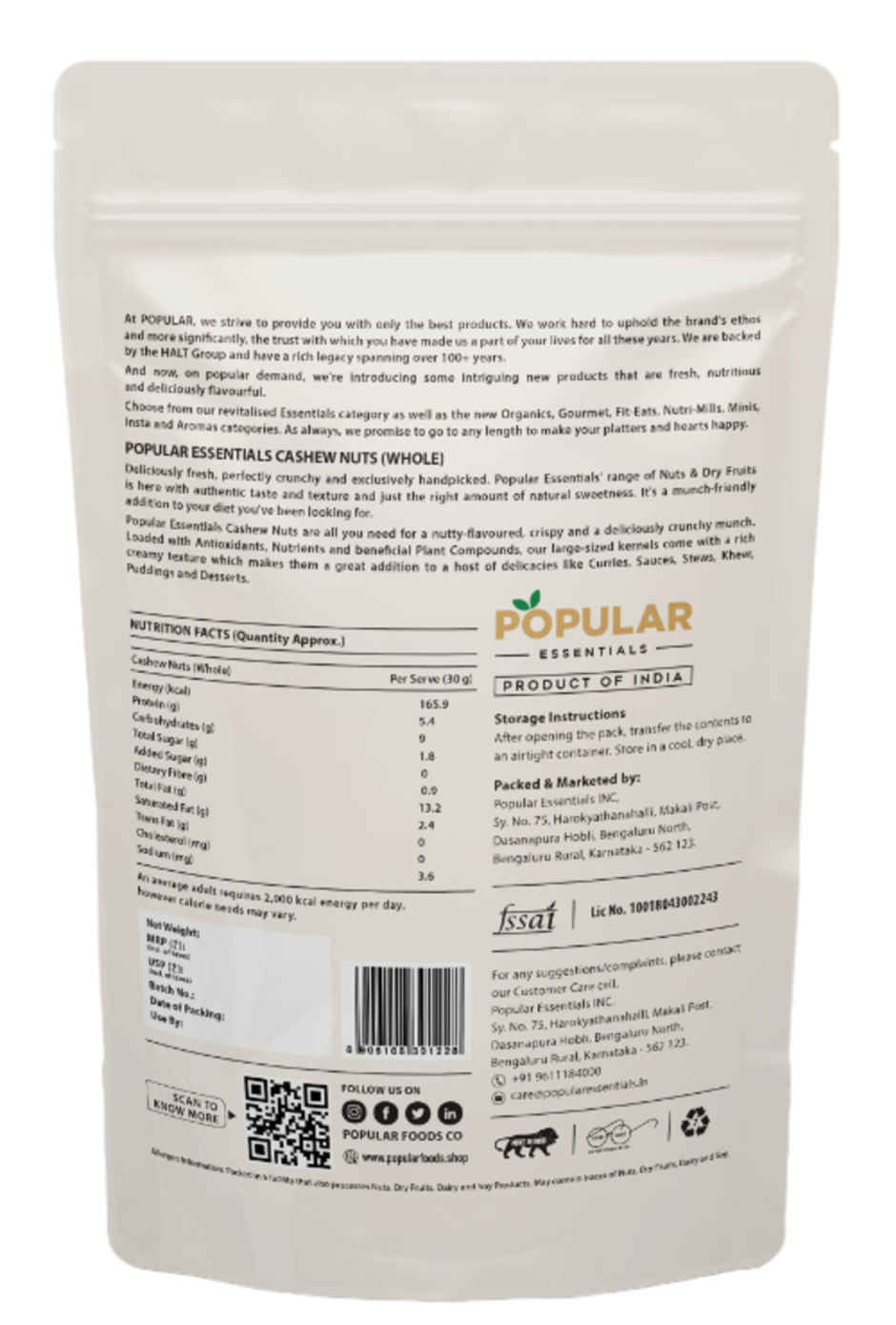 Popular Essentials Cashew Whole