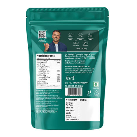 Farmley Seed Mix Superfood Rich In Protein- Pumpkin, Watermelon, Sunflower, Flax, Chia Seeds