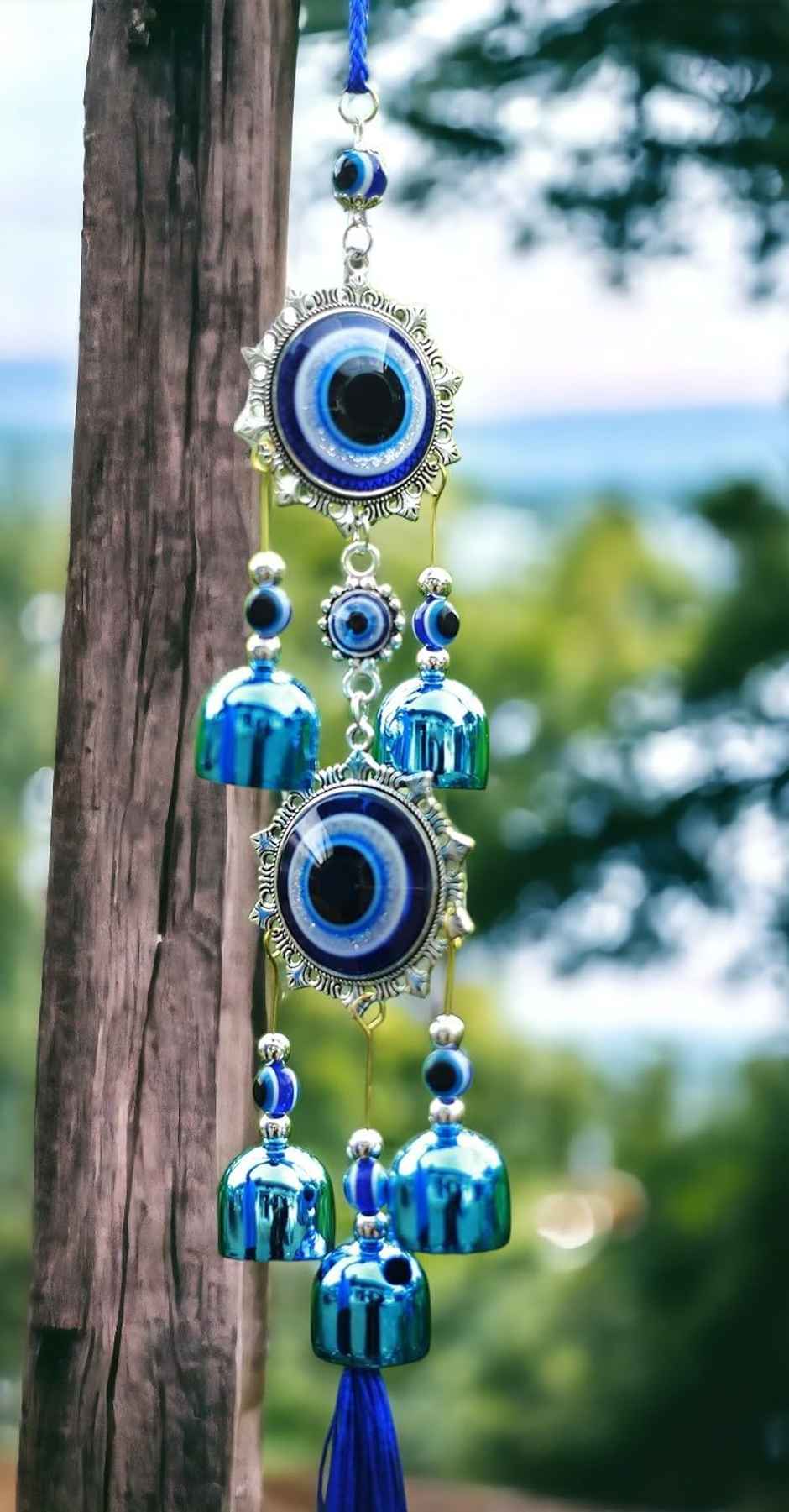 Perpetual Double Evil Eye Bell Wind Chime Decor