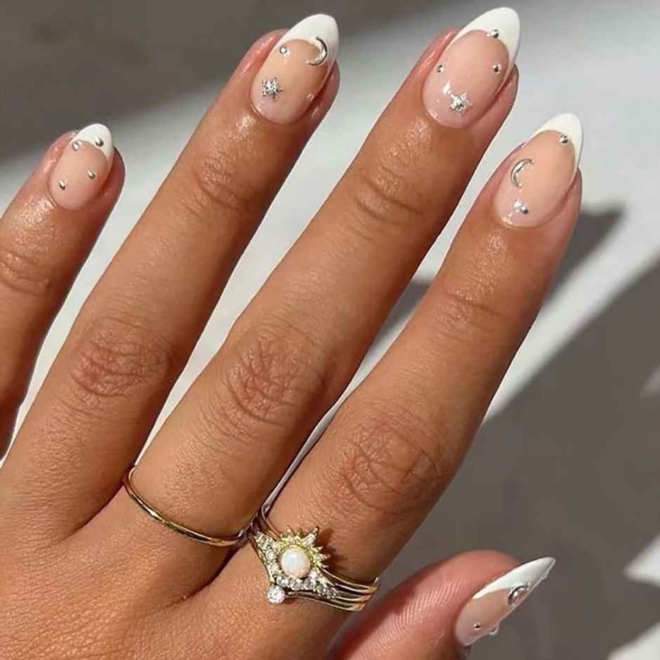 Gush Beauty Nailed It | Reusable Luxury Press On Nails | Medium Almond | Fine French | White
