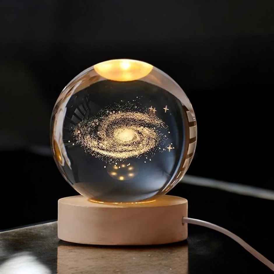 Hashwow Milky Galaxy 3D Crystal Ball Night Light | 2.4 Inch LED Glass Lamp with Wooden Base|Gift