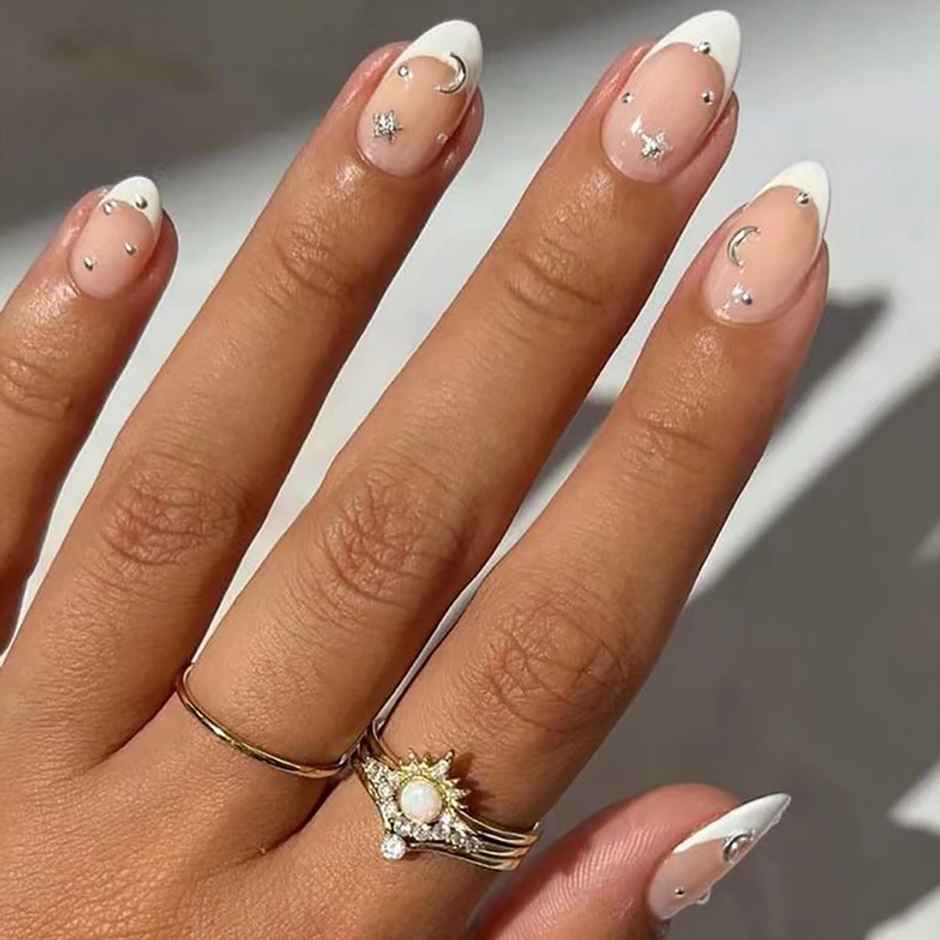 Gush Beauty Nailed It | Reusable Luxury Press On Nails | Medium Almond | Fine French | White