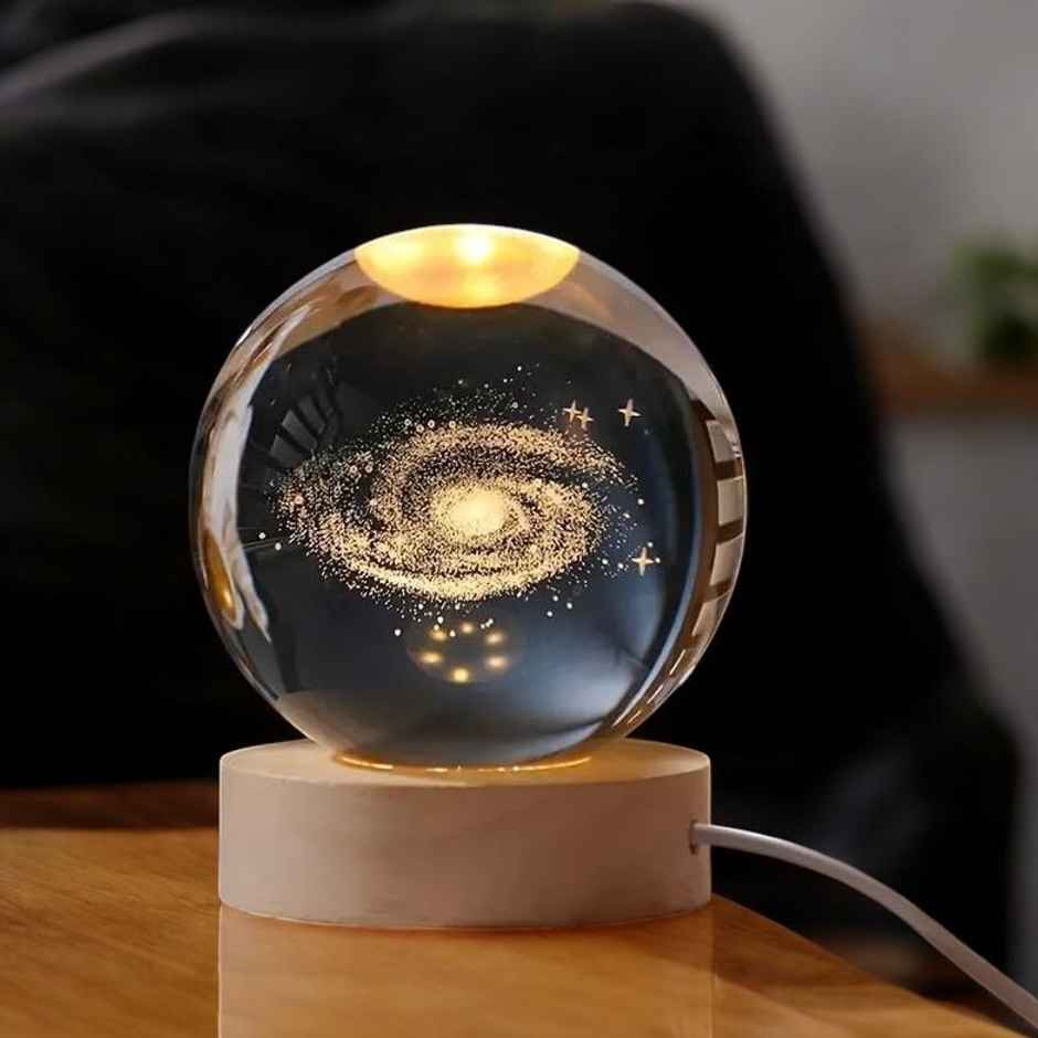 Hashwow Milky Galaxy 3D Crystal Ball Night Light | 2.4 Inch LED Glass Lamp with Wooden Base|Gift