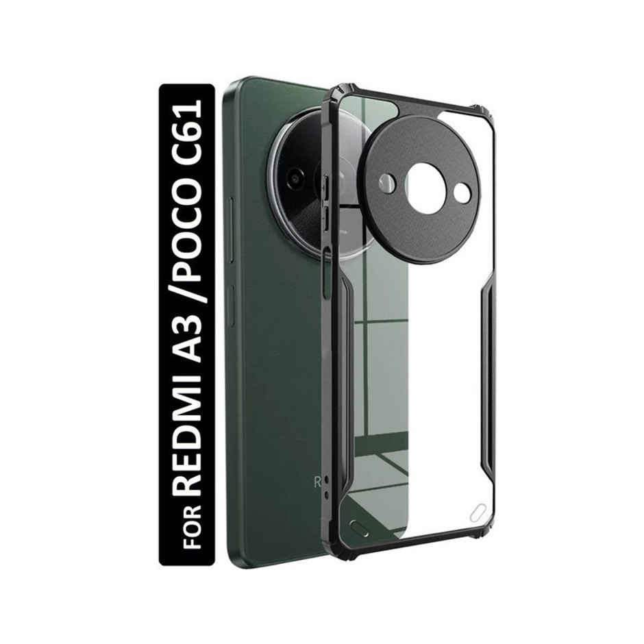 Kwine Case Redmi A3 / Poco C61 Back Cover - Black Bordered Transparent Case