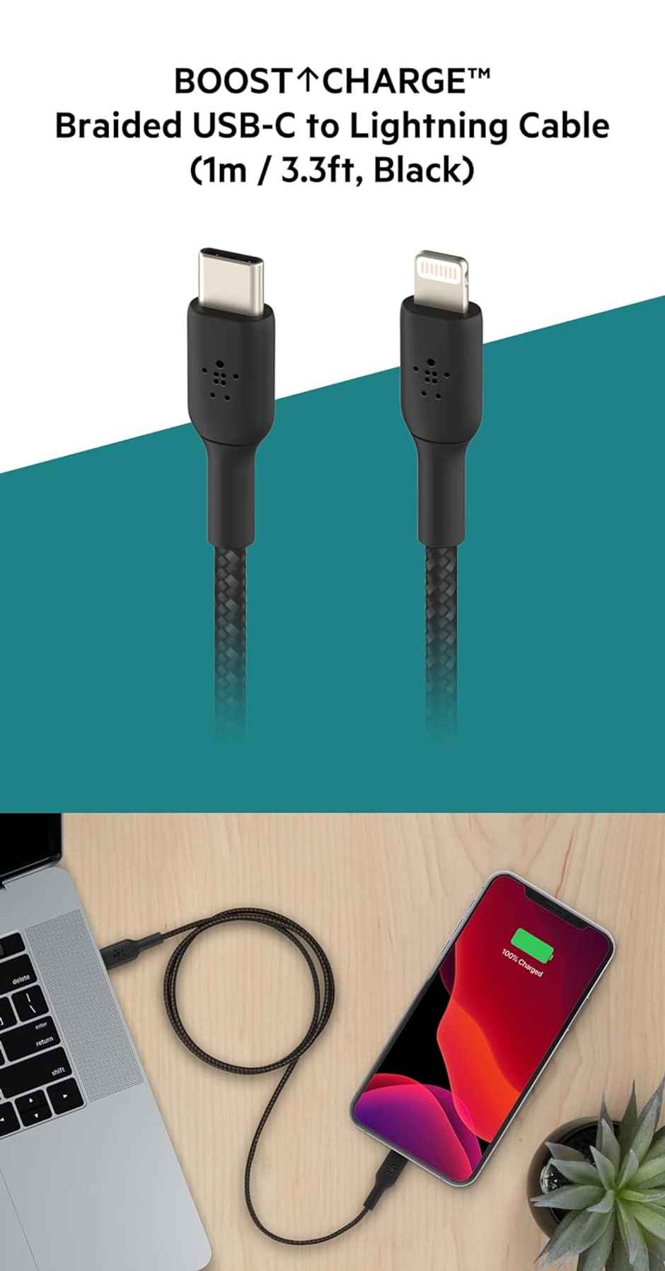 Belkin Braided Usb-C To Lightning Cable 1M Black