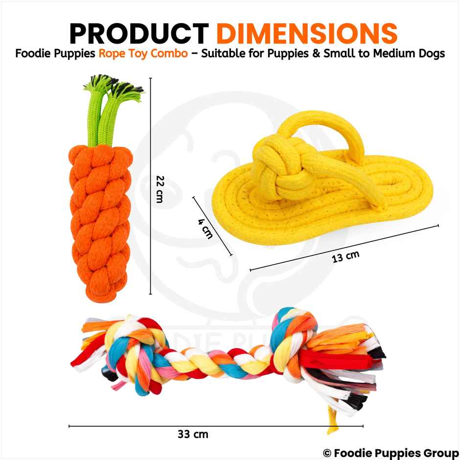 Foodie Puppies 3 in 1 Cotton Rope Chew Toy Combo for Small Dogs and Puppies