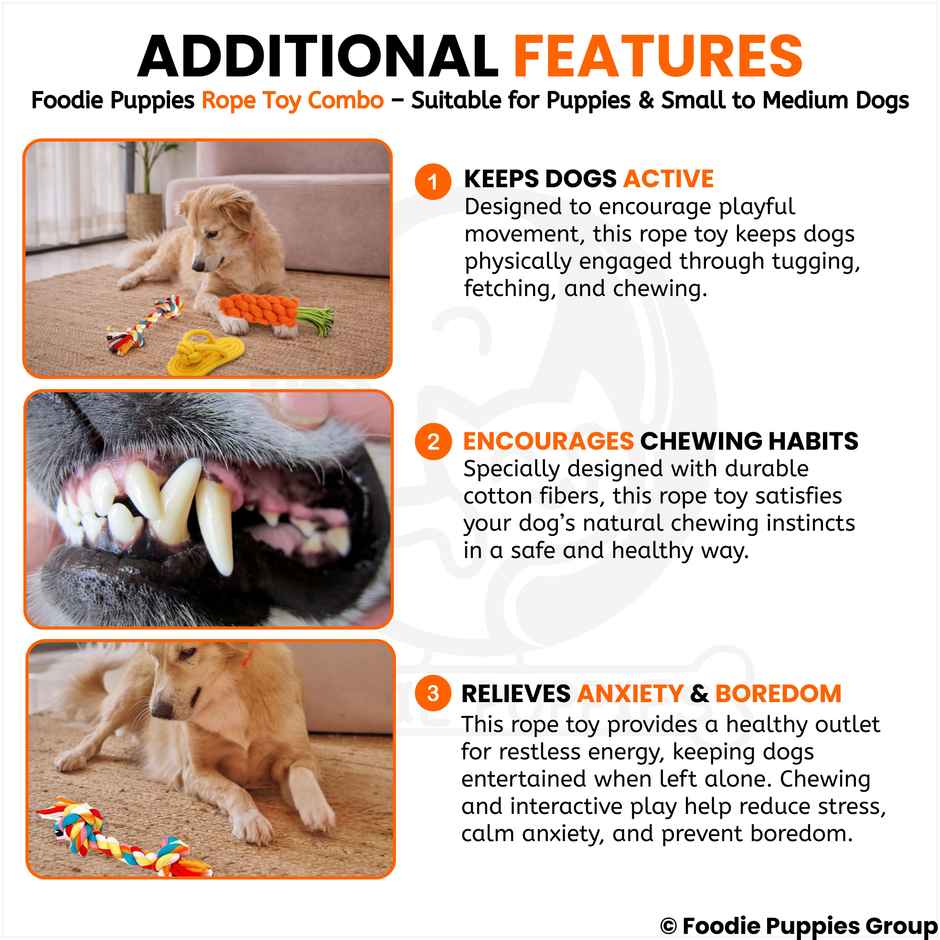 Foodie Puppies 3 in 1 Cotton Rope Chew Toy Combo for Small Dogs and Puppies