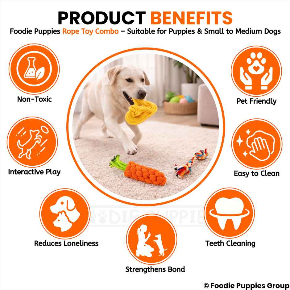 Foodie Puppies 3 in 1 Cotton Rope Chew Toy Combo for Small Dogs and Puppies