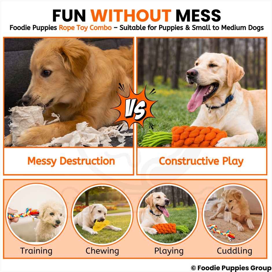 Foodie Puppies 3 in 1 Cotton Rope Chew Toy Combo for Small Dogs and Puppies