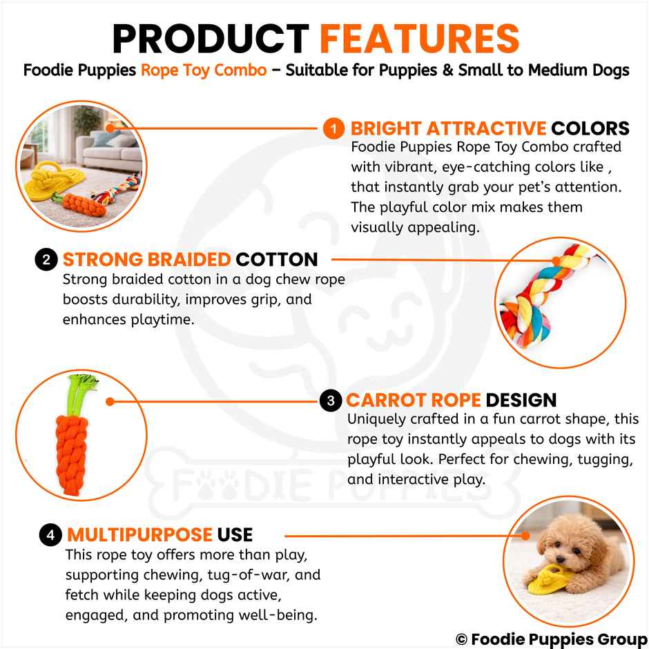 Foodie Puppies 3 in 1 Cotton Rope Chew Toy Combo for Small Dogs and Puppies