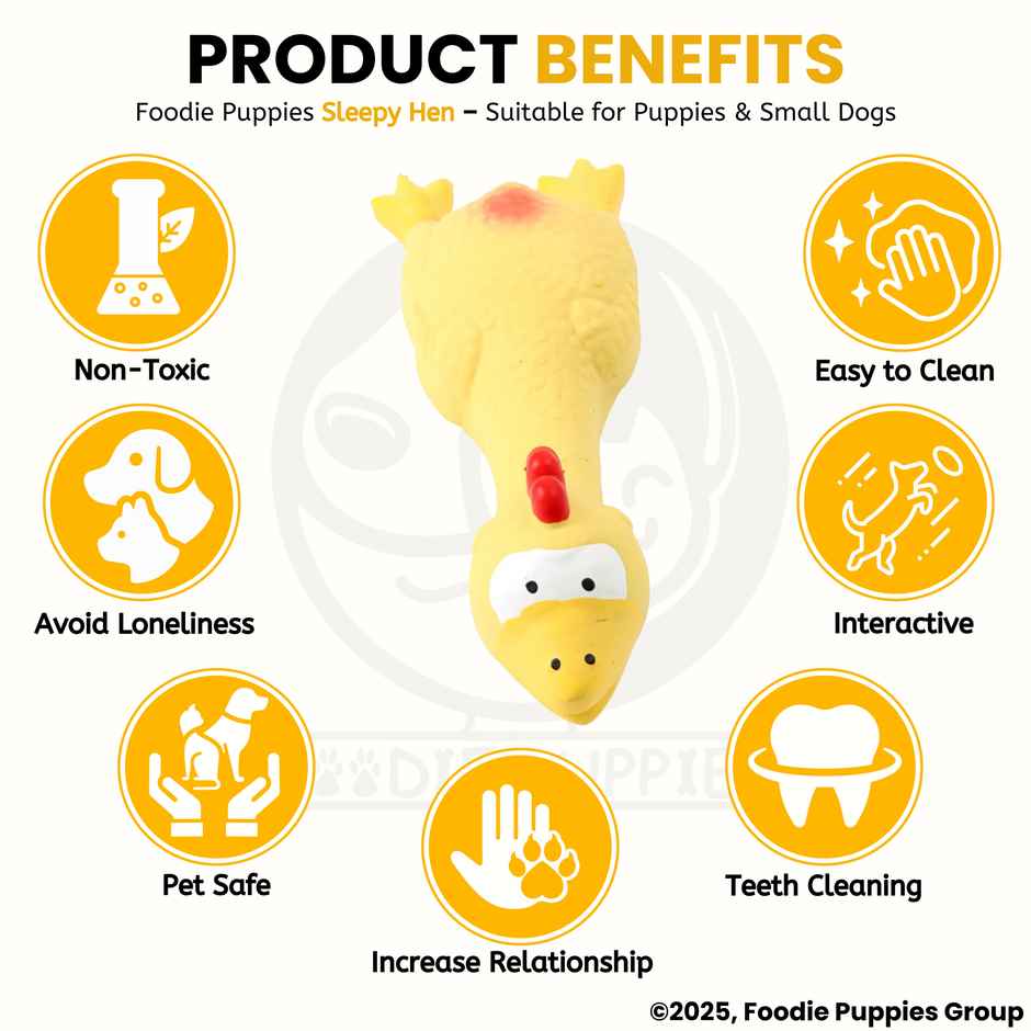 Foodie Puppies Latex Yellow Sleepy Hen Squeaky Dog Toy for Small Dogs and Puppies