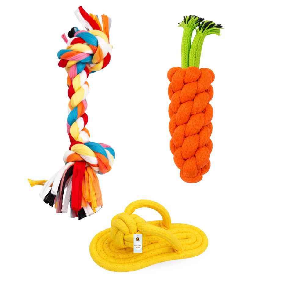 Foodie Puppies 3 in 1 Cotton Rope Chew Toy Combo for Small Dogs and Puppies