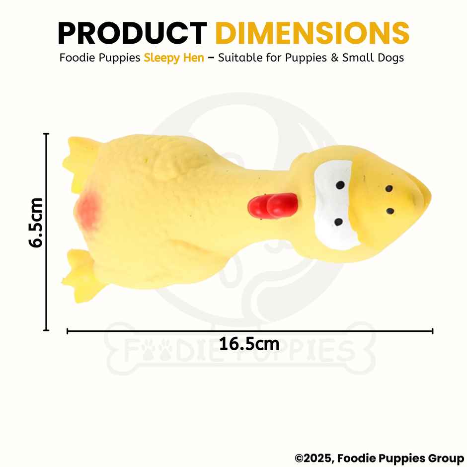 Foodie Puppies Latex Yellow Sleepy Hen Squeaky Dog Toy for Small Dogs and Puppies