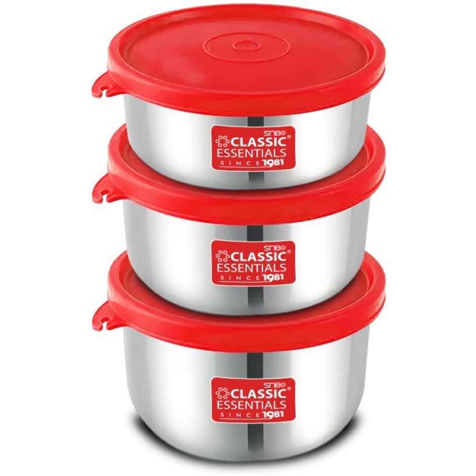 Classic Essentials Steel Utility Container 300 ml, 400 ml, 500 ml Pack of 3 Red