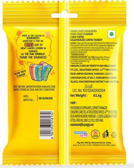 Chupa Chups Sour Bites Mixed Fruit Flavour Soft And Chewy Toffee