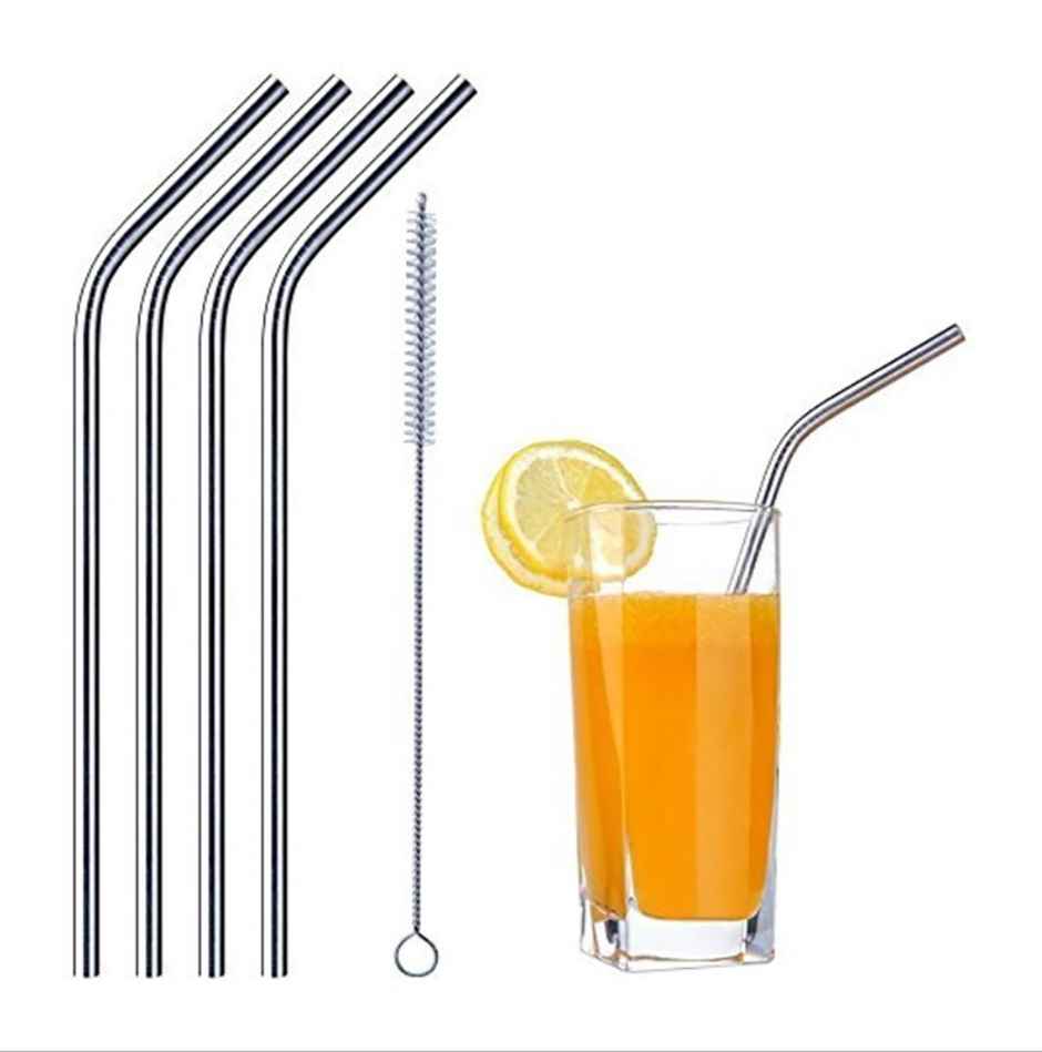 New Dawn Set of 8 SS 304 Stainless Steel Straw Food Grade Reusable with Straw Cleaning Brush