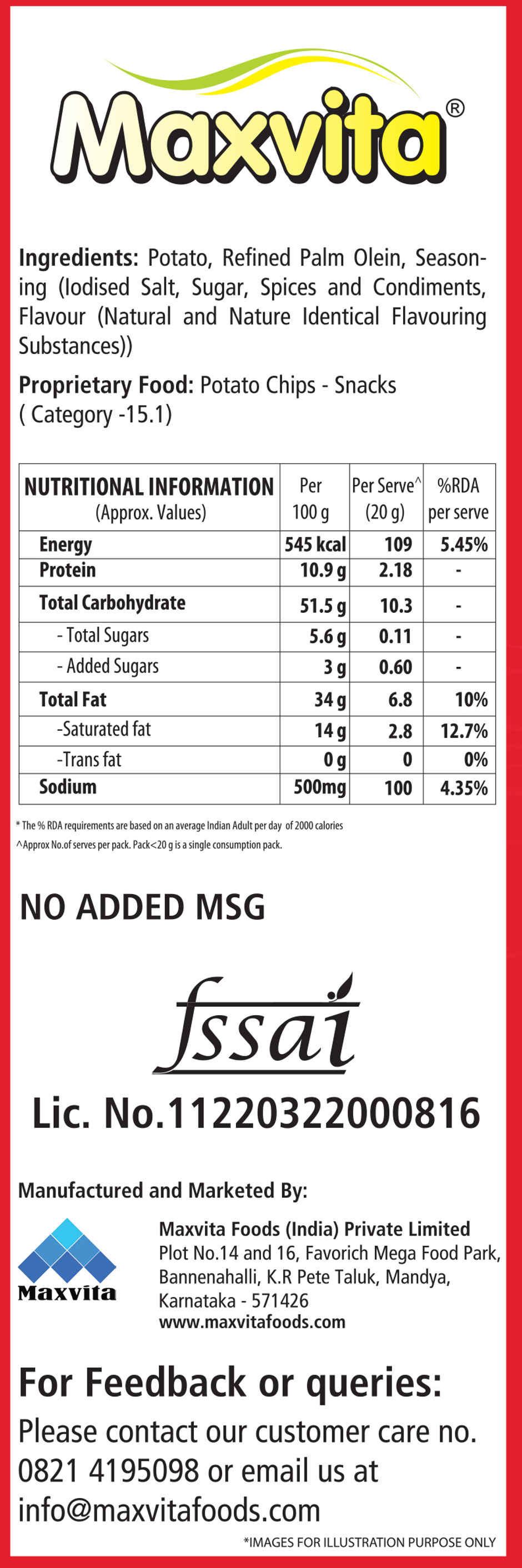 Maxvita Potato Chips Family Packs Tomato Ketchup