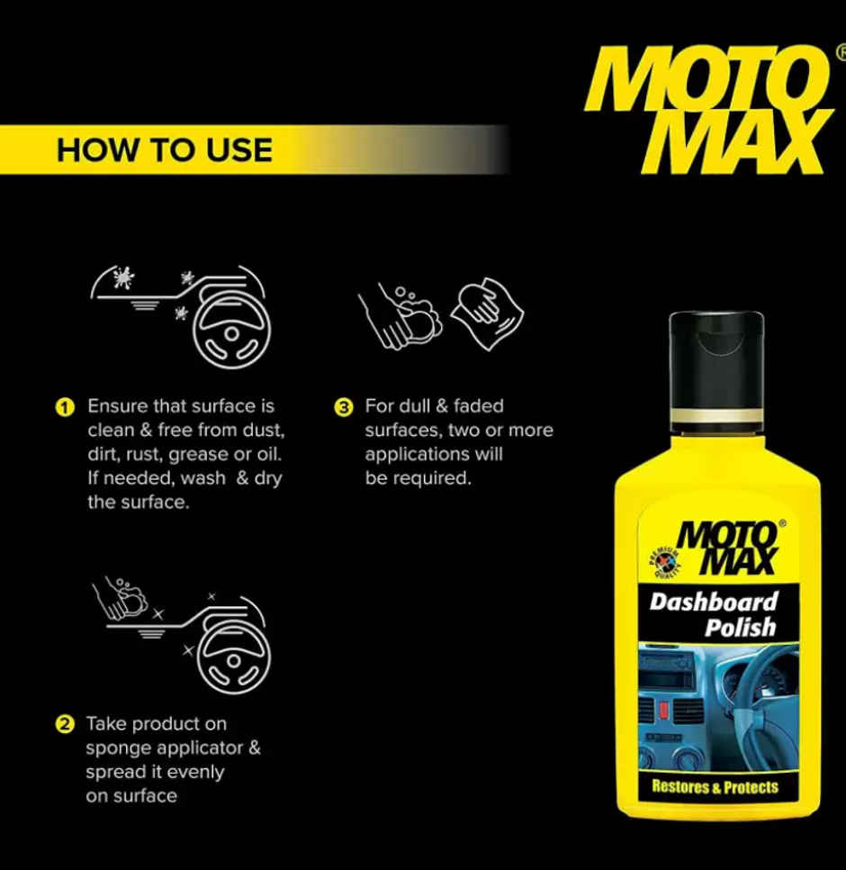 Motomax Dashboard Polish 50 ml | Protects and Shines Interiors of Cars, Bike, Motorcycle