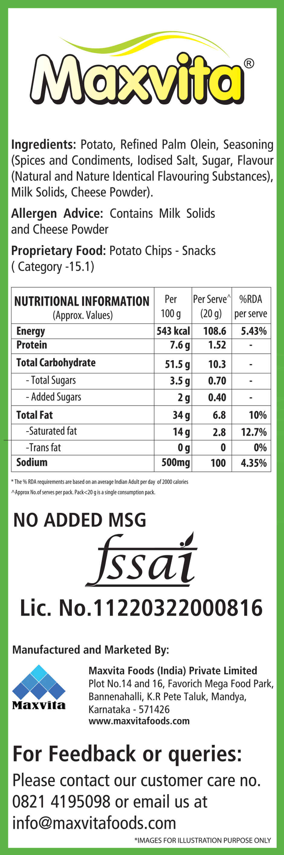 Maxvita Potato Chips Family Packs Indian Style Cream & Onion