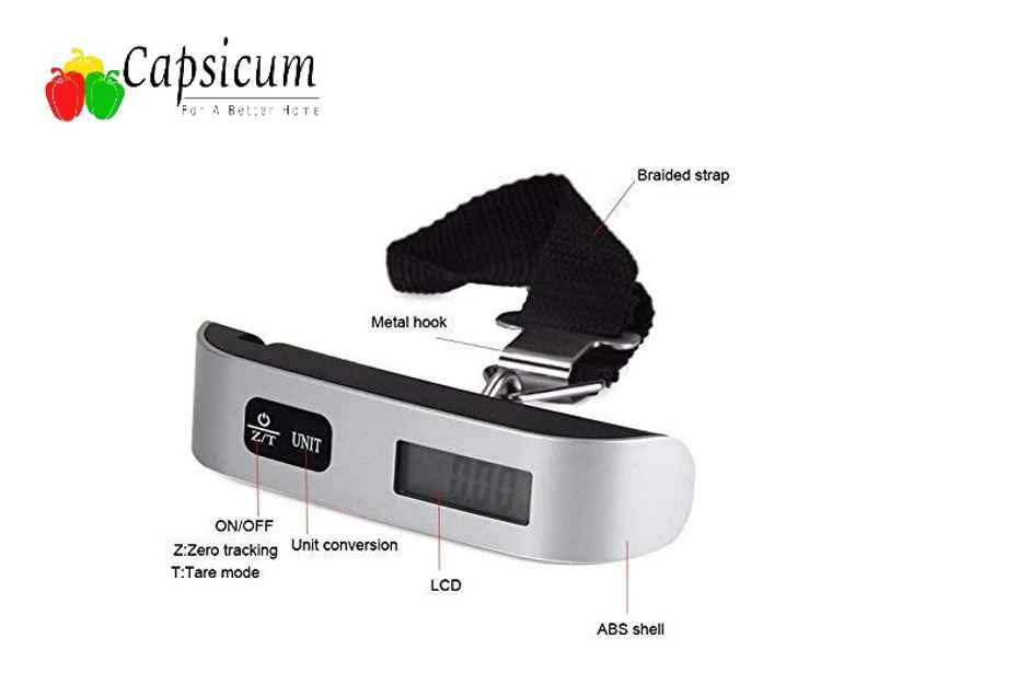 Capsicum Digital Luggage Scale | Portable Electronic Weighing Scale | 50 kg Capacity for Travel & Home