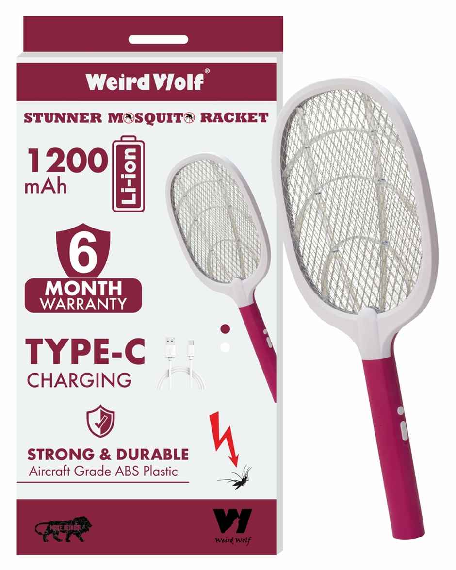 Killato Weird Wolf Heavy Duty Rechargeable Mosquito Racket Bat | Maroon