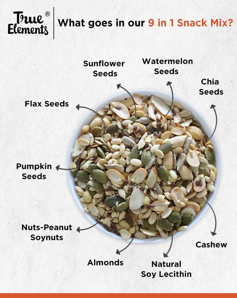 True Elements 9 in 1 Super seeds & Nut Mix - For Weight Loss, Healthy Snack