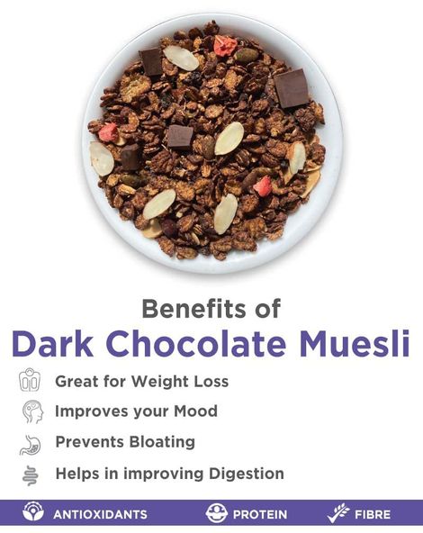 True Elements Muesli Dark Chocolate, Fibre Rich Ready To Eat Breakfast