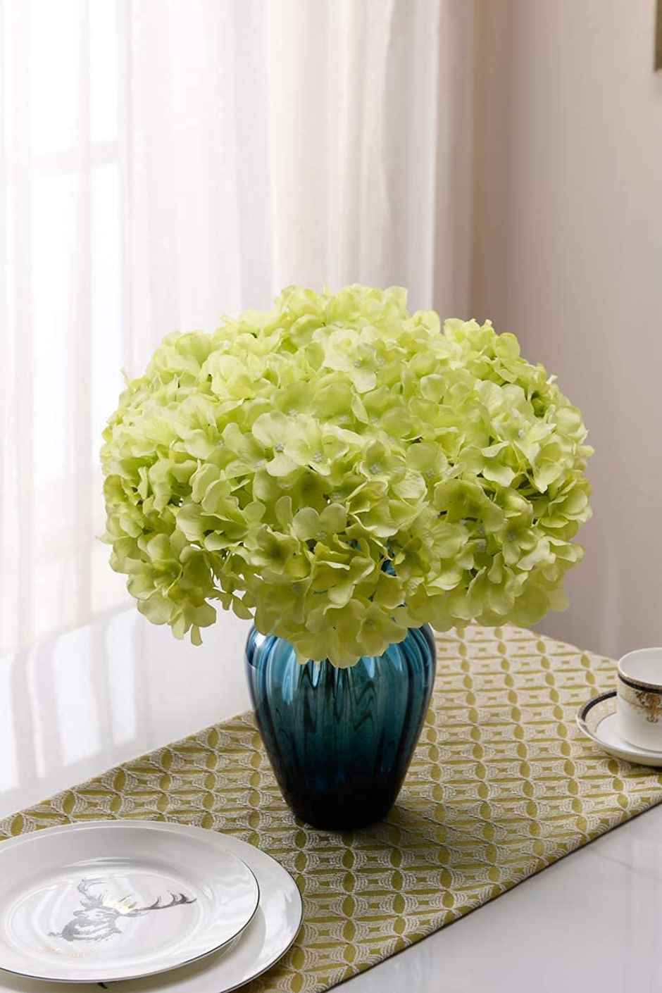 Well Art Gallery Artificial Hydrangea Flowers Silk Flowers Home Wedding Decor | Pack Of 5 | Green