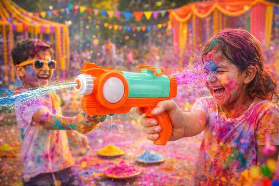 Storio Manual Water Gun Toy for Kids | Long Range Water Blaster | Gulal Storm