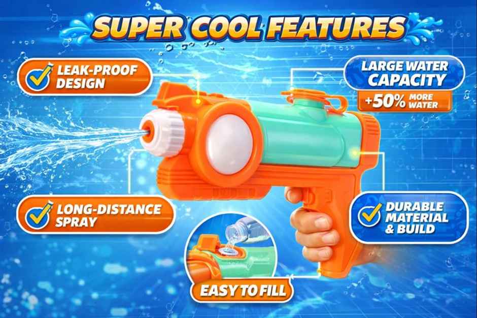 Storio Manual Water Gun Toy for Kids | Long Range Water Blaster | Gulal Storm