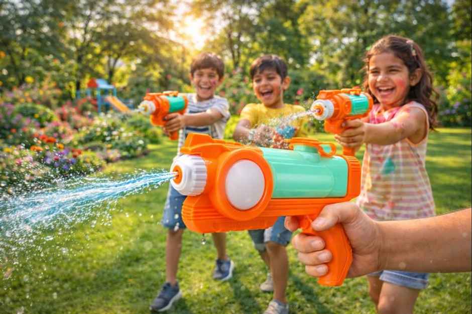 Storio Manual Water Gun Toy for Kids | Long Range Water Blaster | Gulal Storm