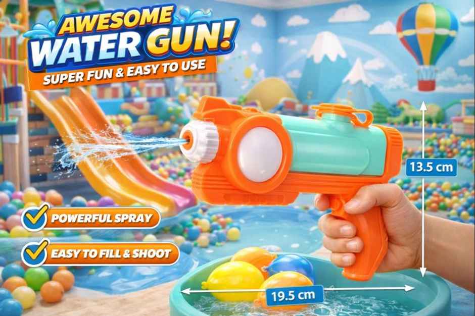 Storio Manual Water Gun Toy for Kids | Long Range Water Blaster | Gulal Storm