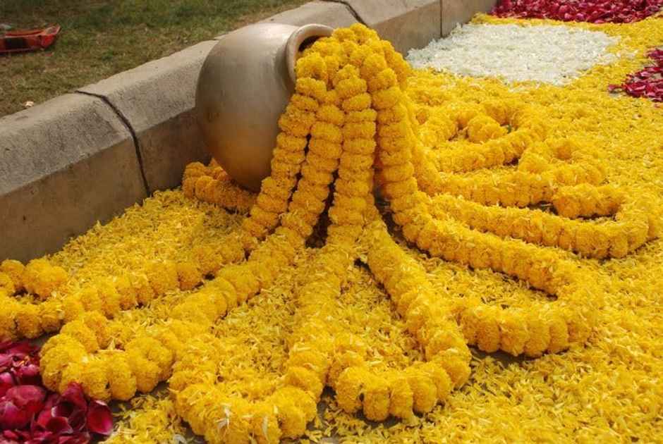 Artificial Marigold Fluffy Flowers Garlands For Decoration - Pack Of 5 Strings (Yellow)- 4.6Ft