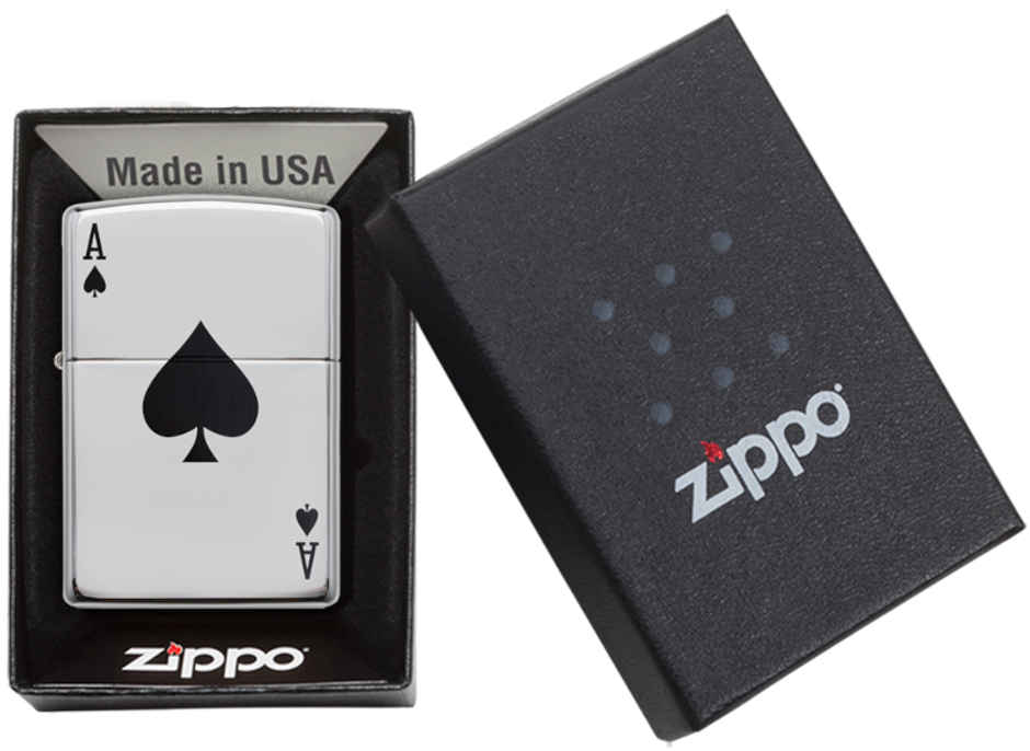 Zippo Simple Spade Design Classic High Polish Chrome Windproof Pocket Lighter