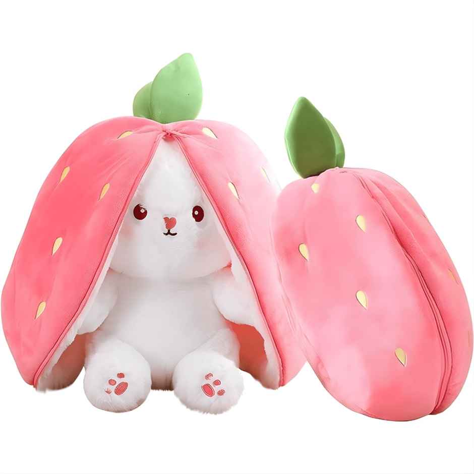 Fablue Strawberry Rabbit - Reversible Bunny Plush Soft Toy Animal For Kids
