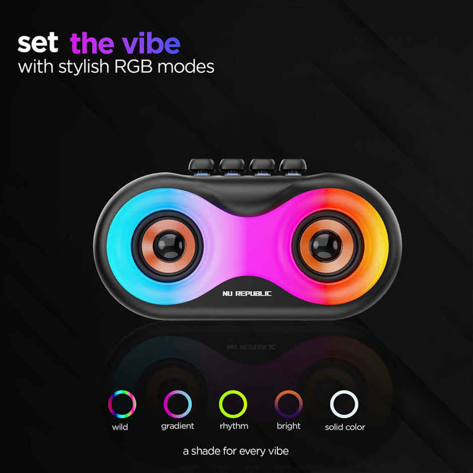 Nu Republic Sonicpop 160 With 20 Hrs Playtime, 52mm Dual Drivers, RGB LED Lights, 16W Output Bluetooth Wireless Speaker (Black)