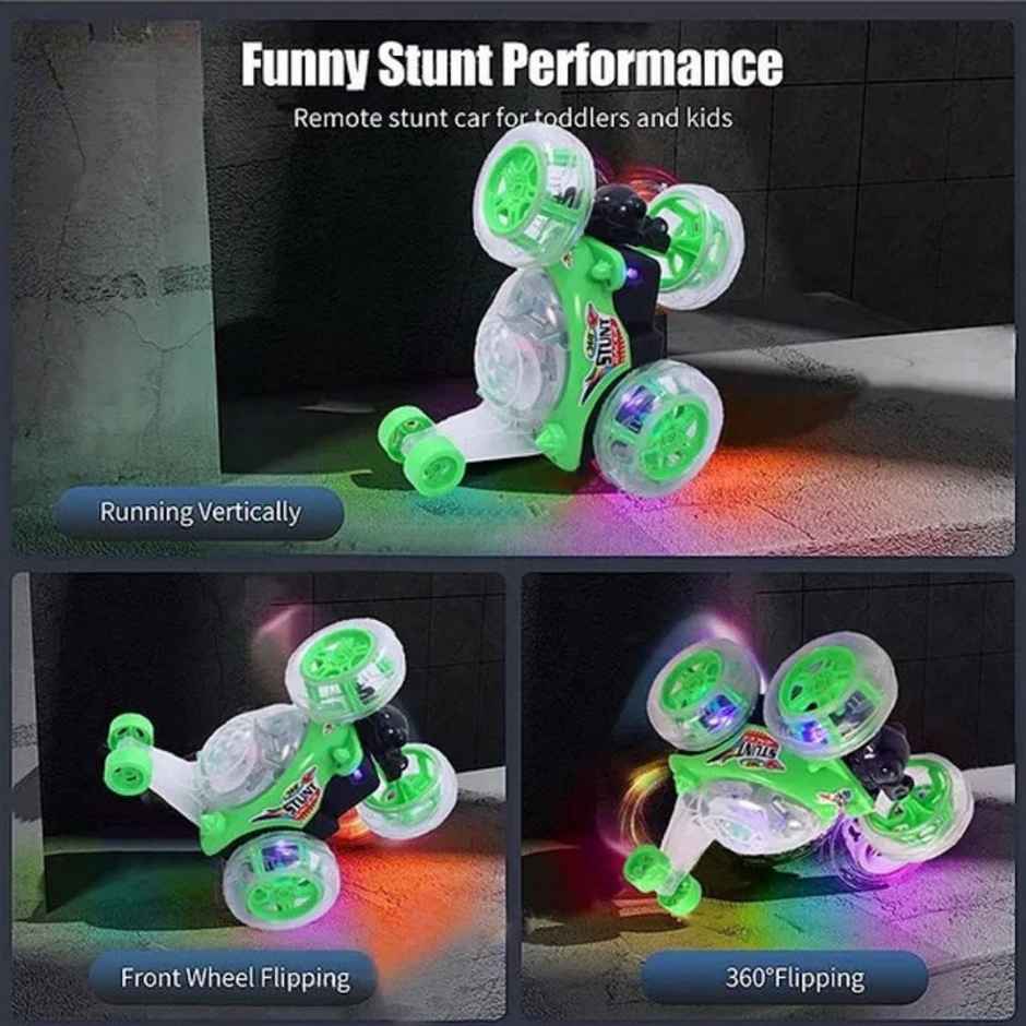 Fablue Rotating Rolling Remote Control Car for Kids | Green | 360 Degree Rotating Car Toy for Kids