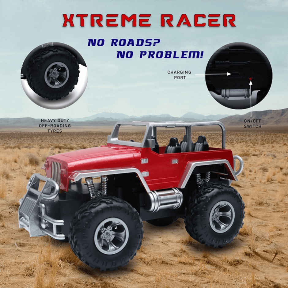 Fablue Xtreme Racer Off Roader Rechargeable Rc Car - 4X4 With Led Lights Rc Car Toy | Red