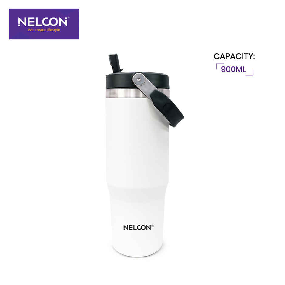 Nelcon Travel Mate Insulated Tumbler | Double Wall Stainless Steel Flask | White | 900 ml