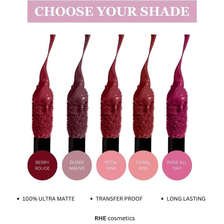 Rhe Cosmetics Velvetcrush Matte Waterproof | Non-Transfer | Long Lasting Liquid Lipstick- Pack Of 5