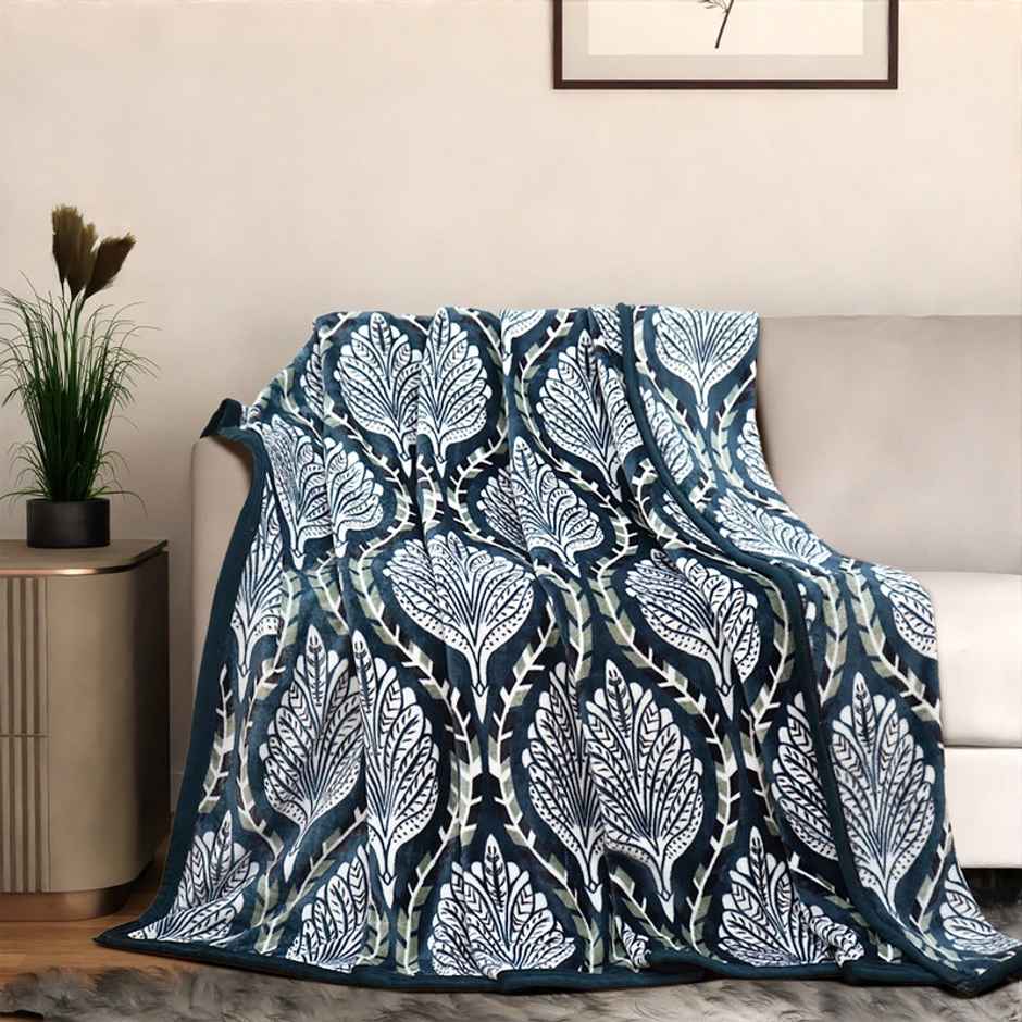 Florida Hazel Fleece Double Bed Blanket | Super Soft Flannel Fuzzy | Navy