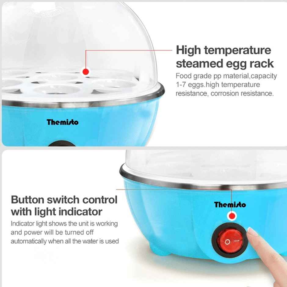 Themisto 350 Watts Egg Boiler/Poacher/Cooker | For Steaming, Cooking & Boiling - 14 Eggs - Blue