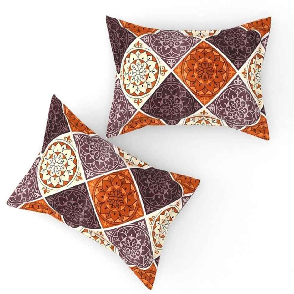 Swadeshi Style Elastic Fitted Double Floral Bedsheet, 2 Pillow Covers | Multicolour | 85 x 87 in