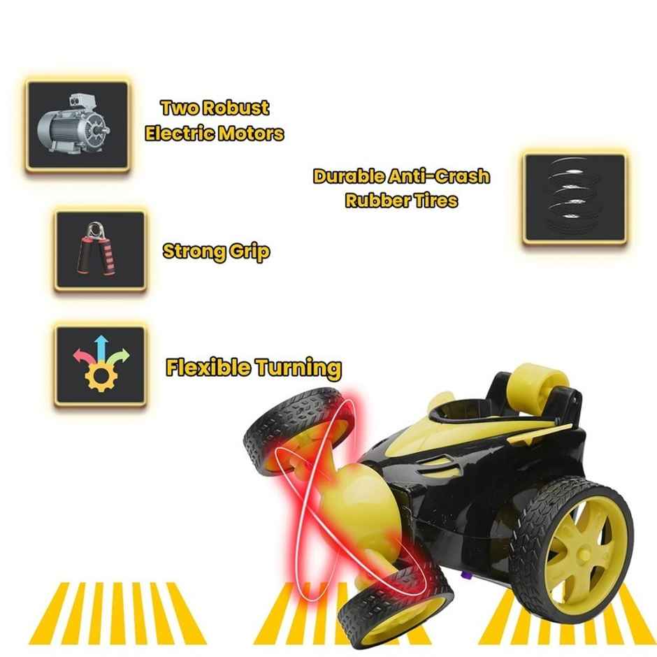 Fablue Remote Control Small Stunt Car | 360 Degree Rotating Toy | Assorted Colors & Designs