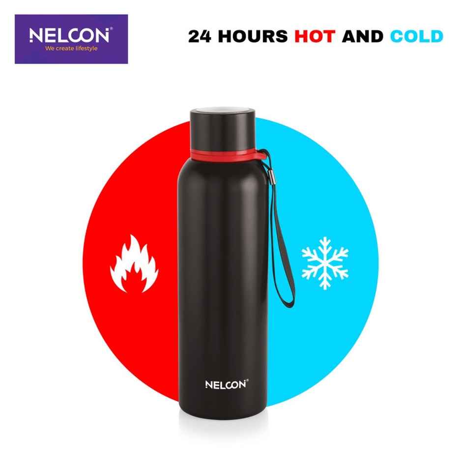Nelcon Stainless Steel Leo Flask | ISI Certified | Bpa Free | Durable | Leak Proof | 750 ml | Black