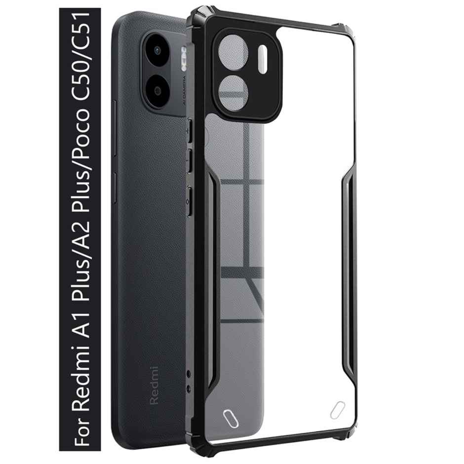 Kwine Case Redmi A1 Plus / A2 Plus / Poco C50 / C51 Back Cover - Black Bordered Transparent Case