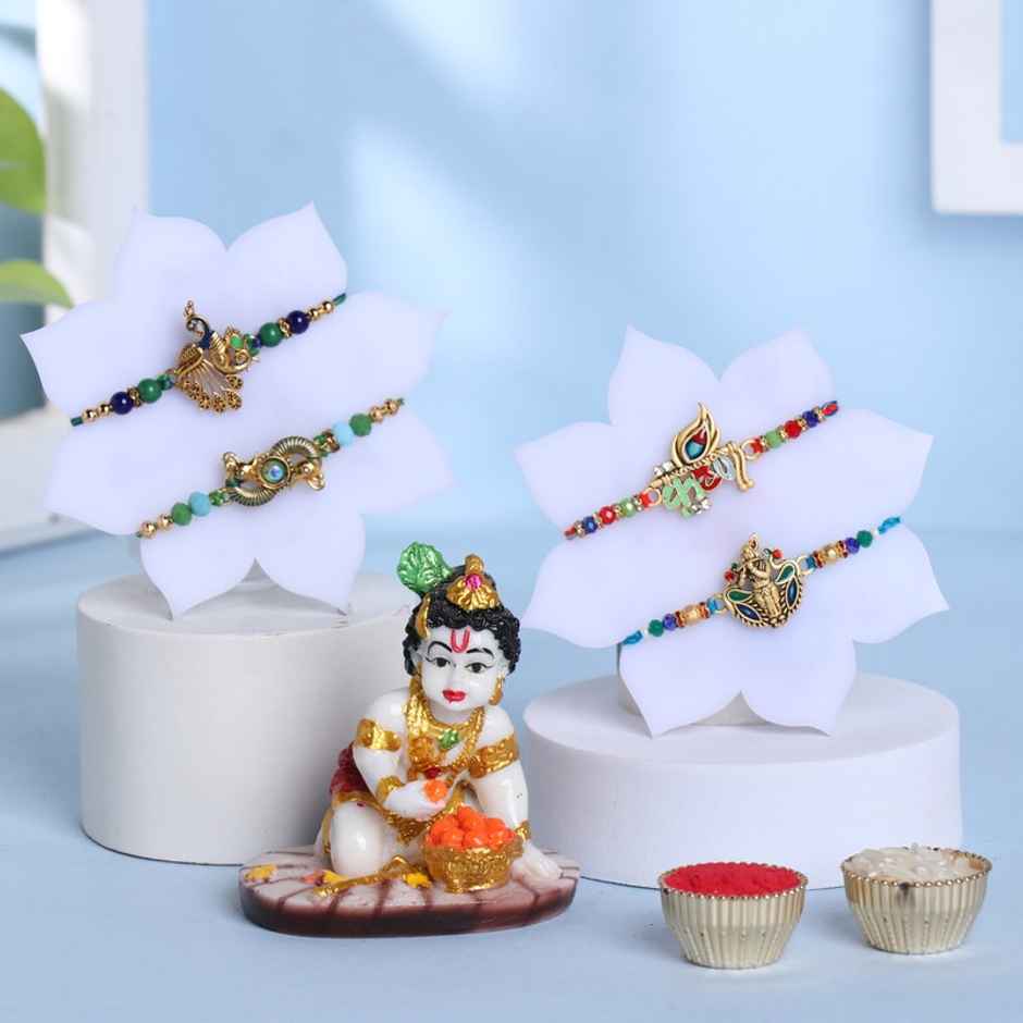 FlowerAura Big Krishna Idol With 4 Traditional Rakhi - Divine and Beautiful
