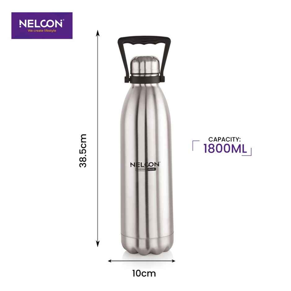 Nelcon Cola Thermoplus Vacuum Flask Water Bottle | 24 hrs Hot & Cold | ISI Certified | 1.8 L