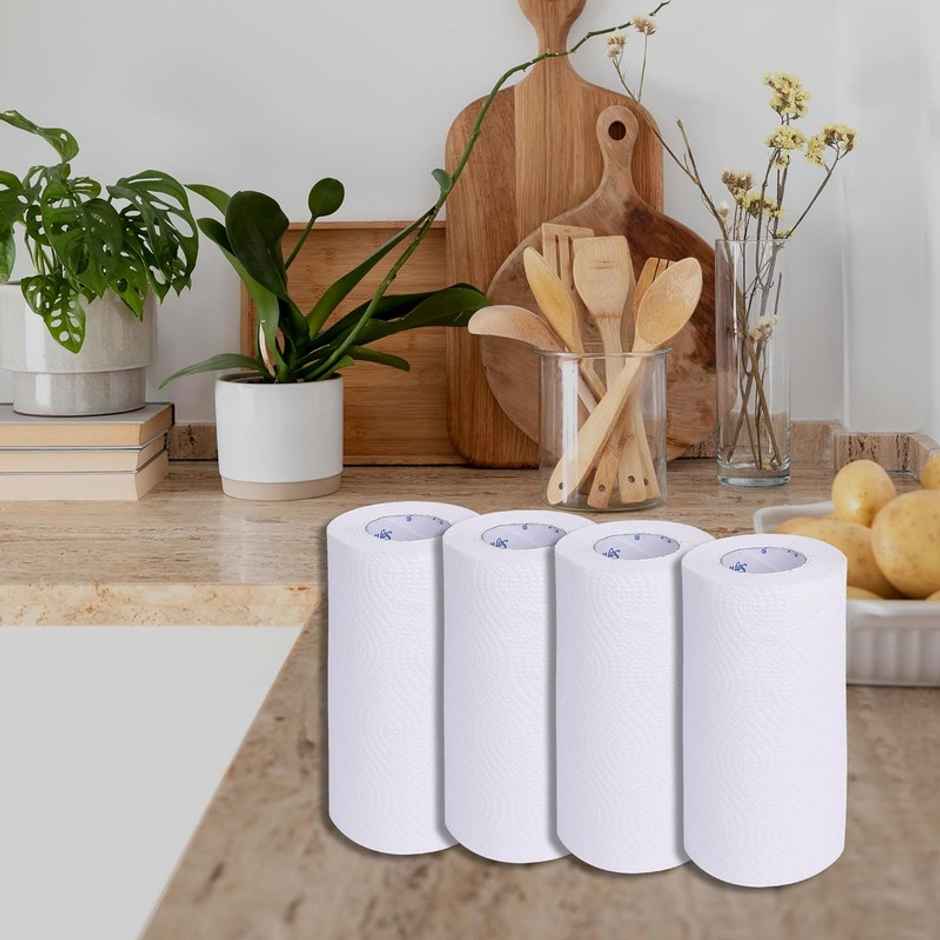Softouch 2 Ply Kitchen Tissue/Towel Paper Roll, Soft And Highly Absorbent - 4 Rolls